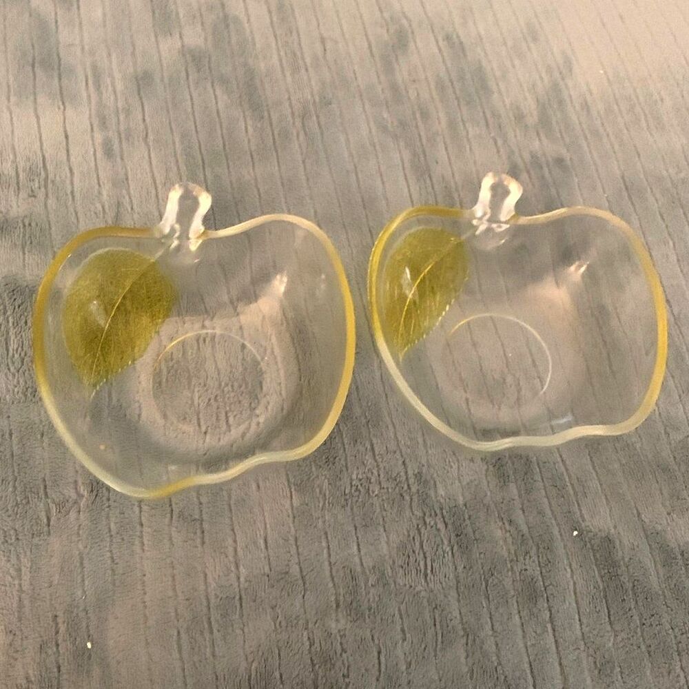 Vintage Indiana Glass Apple‑Shaped Clear Bowls – Set of 2
